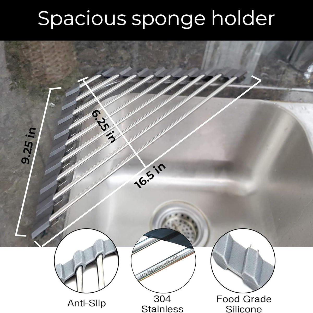 Roll Up Sponge Holder for Counter, Sink Organizer for Kitchen, Bathroom, Laundry Room