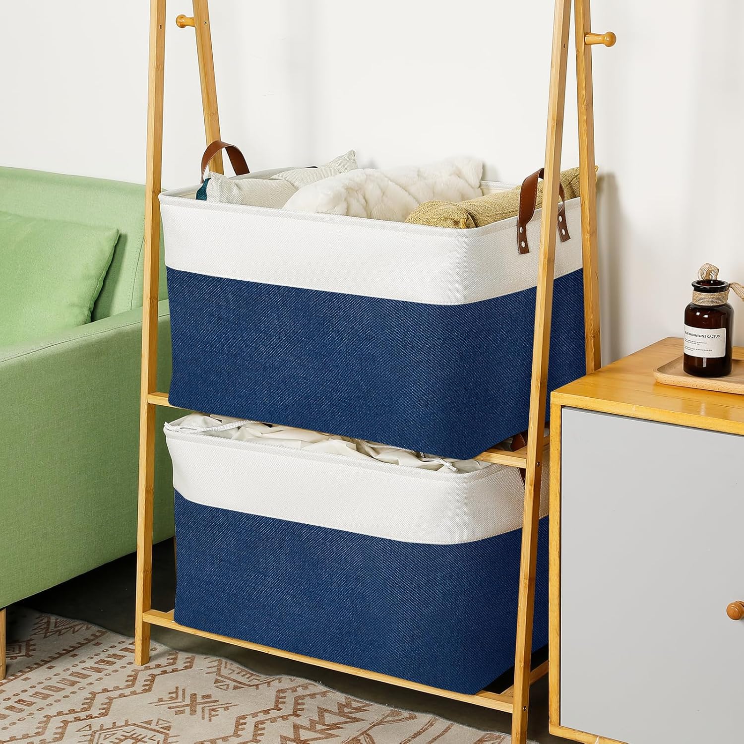 DULLEMELO 2-Pack Extra Large Blanket Basket Fabric Storage Baskets with Handles, Canvas Storage
