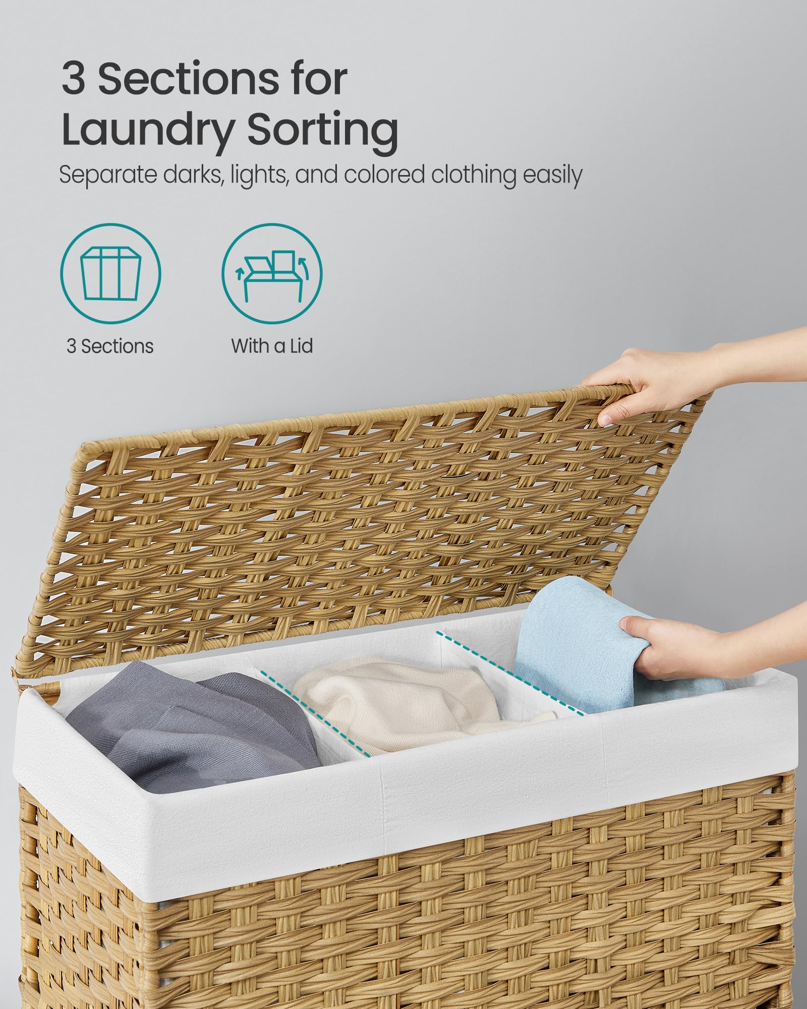 SONGMICS Laundry Hamper with Lid, 42.3 Gallons (160 L), Rolling Laundry Basket with Wheels
