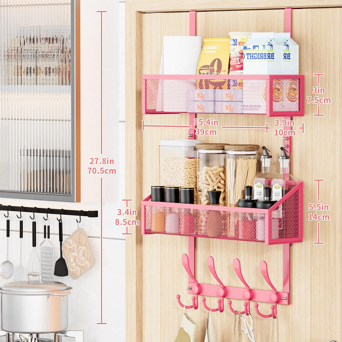 Over The Door Hooks Organizer, Coat Rack Over The Door Storage Hanger Towel Rack, Back of Storage