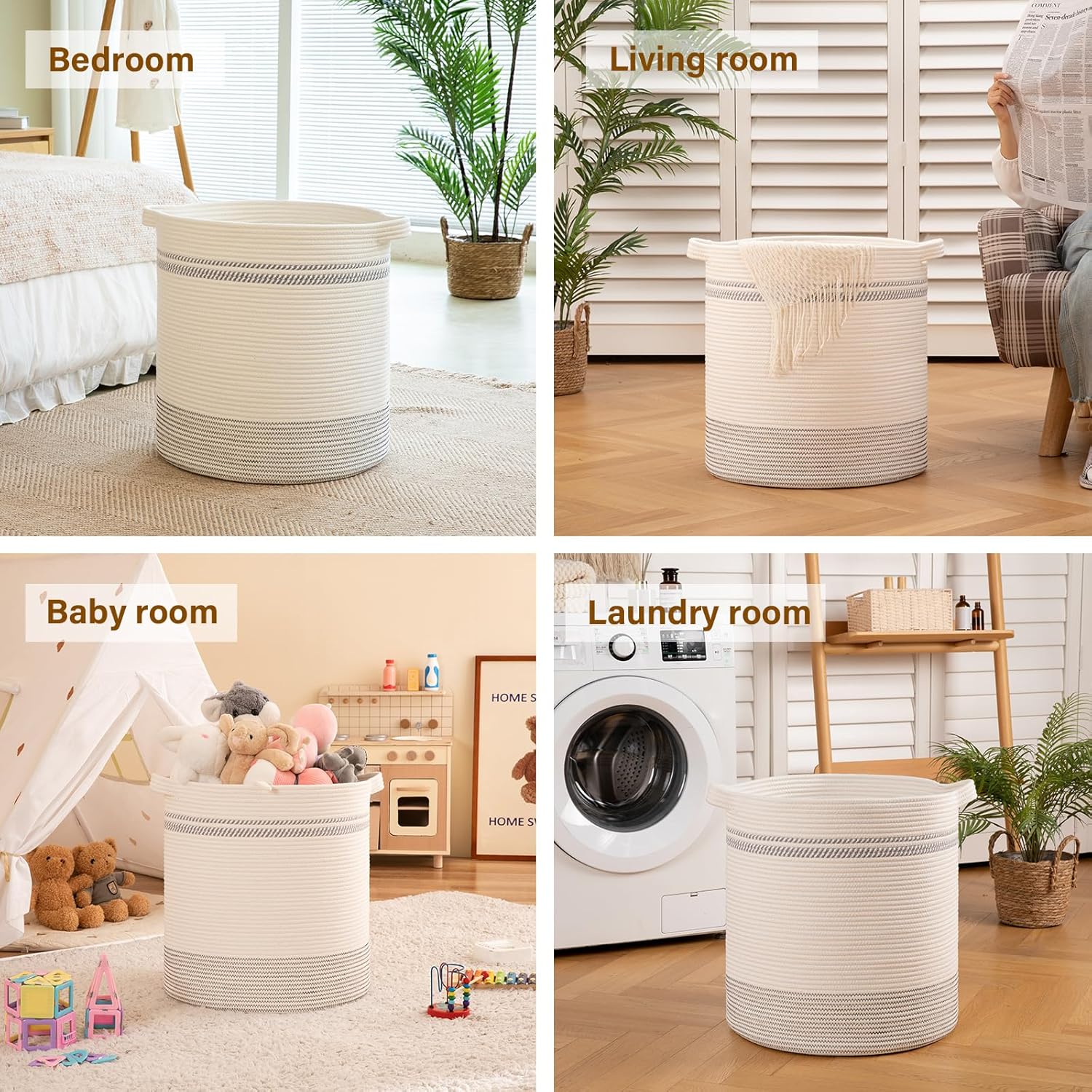 OIAHOMY 80L Laundry Basket, Laundry Hamper, Cotton Rope Storage Basket with Handles, Decorative