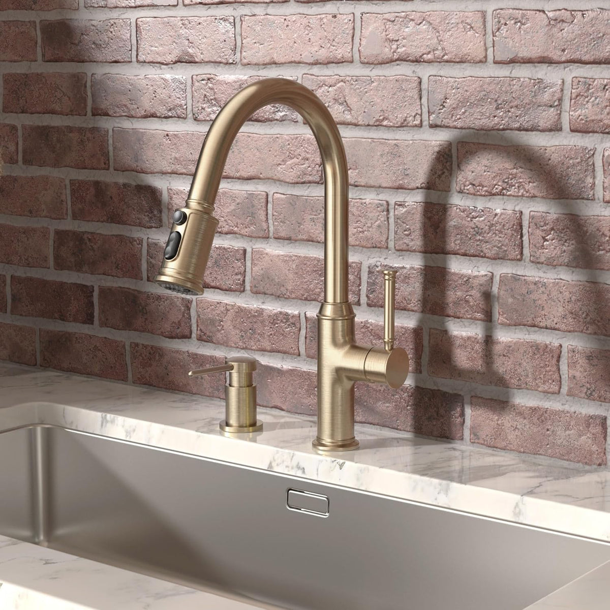 Lava Odoro Champagne Gold Soap Dispenser for Kitchen Sink, Modern Brass Built in Countertop Pump