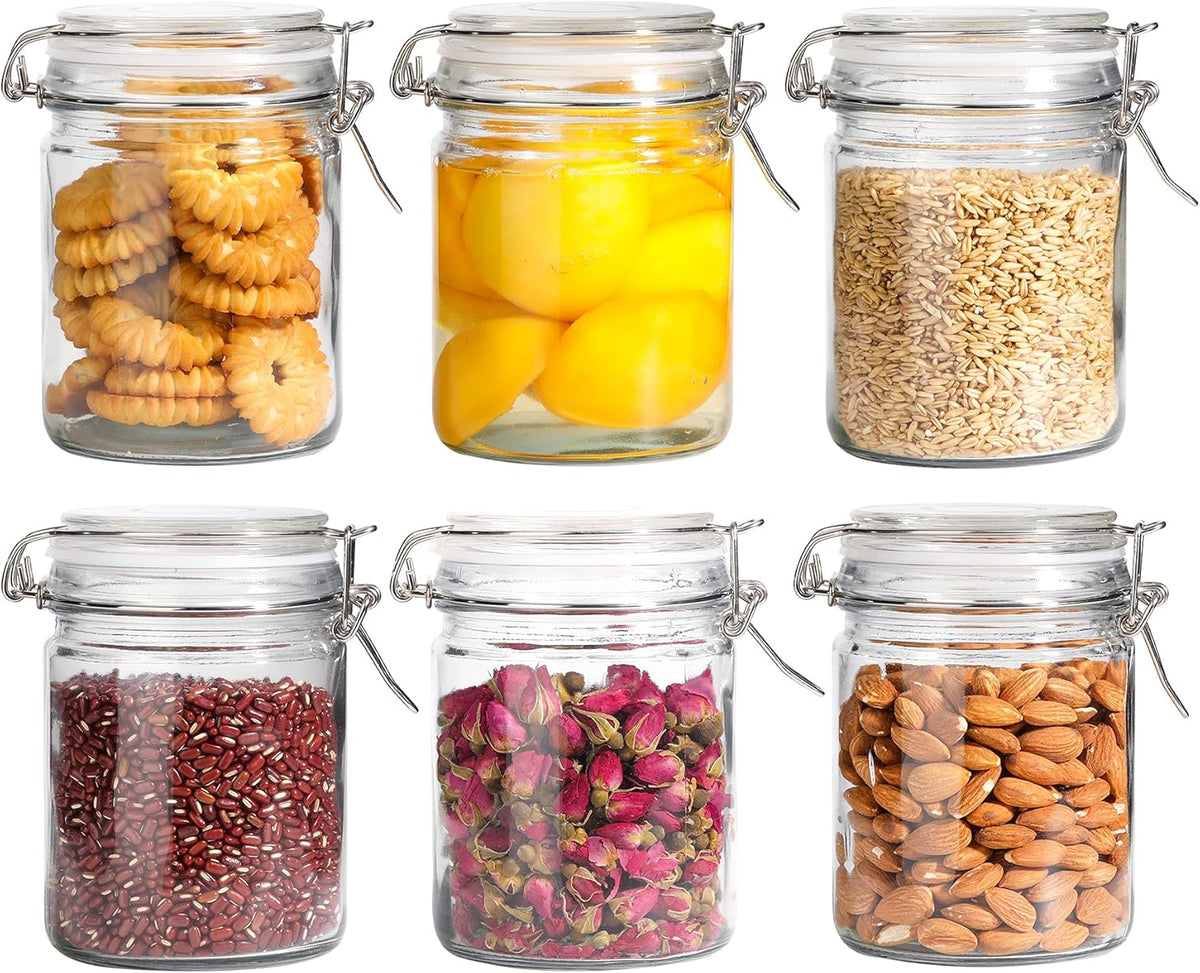 ComSaf Airtight Glass Canister with Lid Set of 6, 25oz Food Storage Jar, Mason Jars, Storage