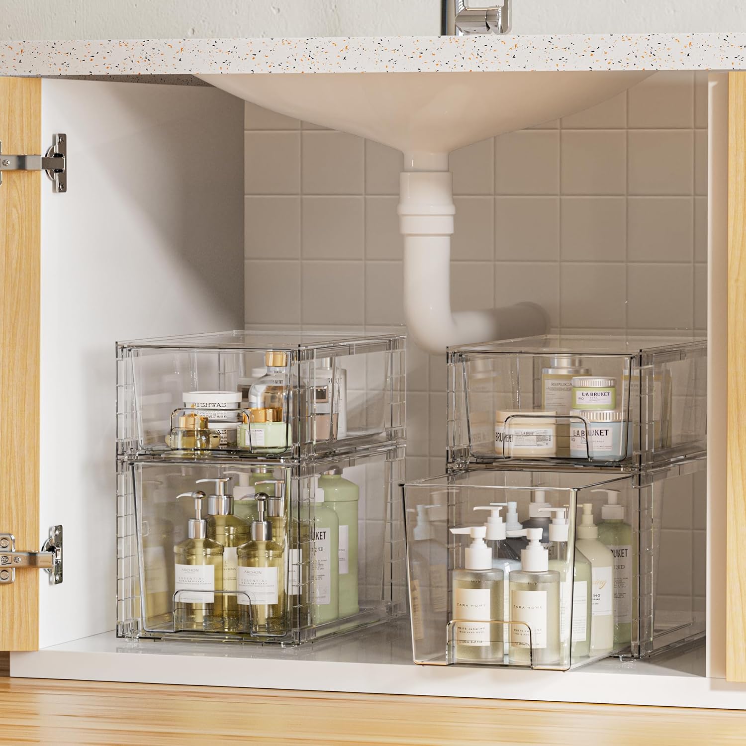 Vtopmart 6 Pack Clear Stackable Storage Drawers,Easy to Assemble Bathroom Organizers and Storage