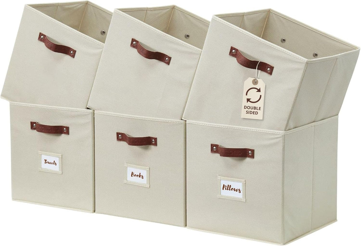 DECOMOMO Storage Bins, Cube Storage Bin with Labels, Fabric Storage Cubes for Shelves (10.5" x 11"