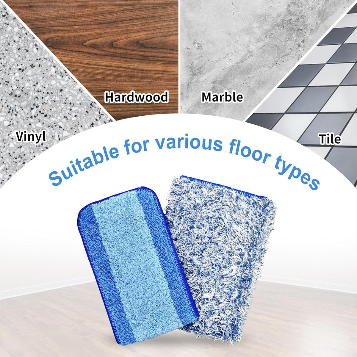 4 Pack Microfiber Cleaning Pad for Bona Mop Safe for Hardwood & Hard Surface Floors Dry Wet Floor