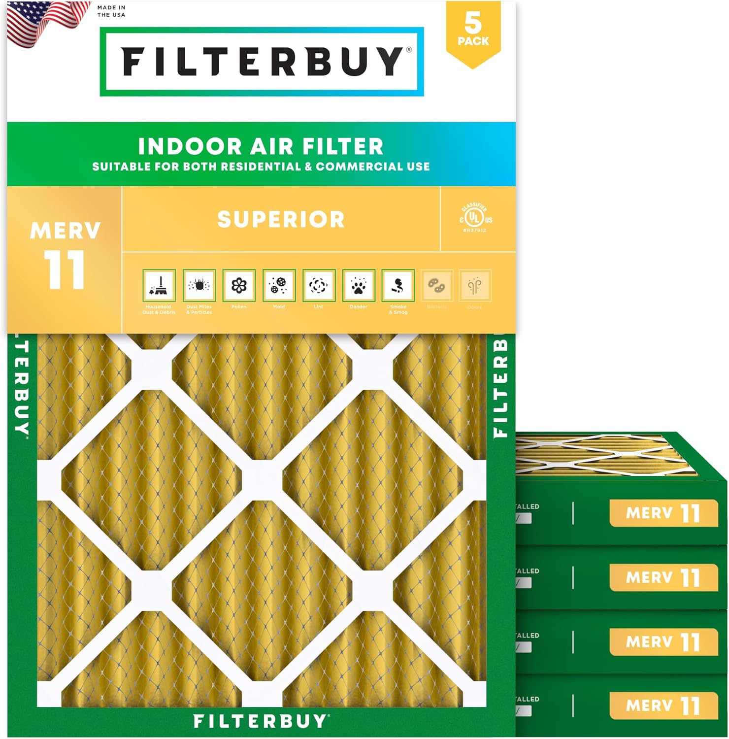 Filterbuy 14x18x2 Air Filter MERV 11 (MPR 1200) Allergen Defense Replacement (5-Pack)