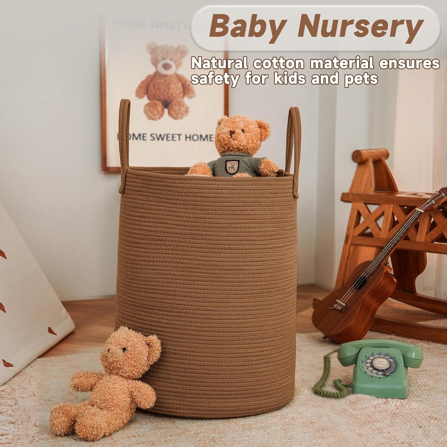 Large Woven Laundry Basket Hamper,100L Cotton Rope Storage Bin for Blankets,Toys and