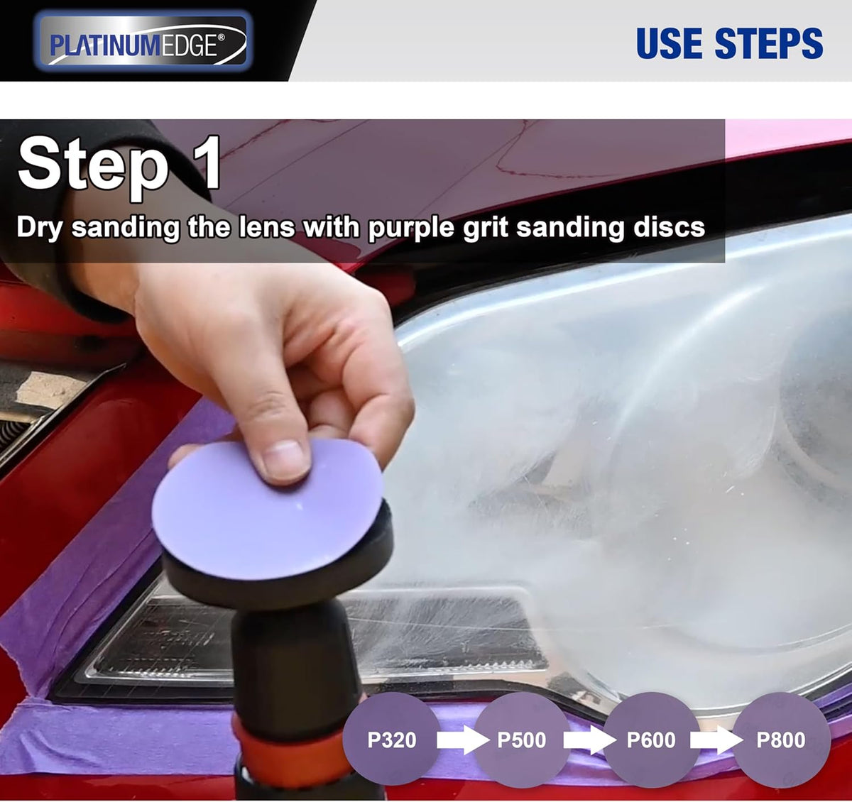 PLATINUMEDGE Car Headlight Restoration Kit, 3 inch Car Headlights Lens Polishing Sanding Discs with