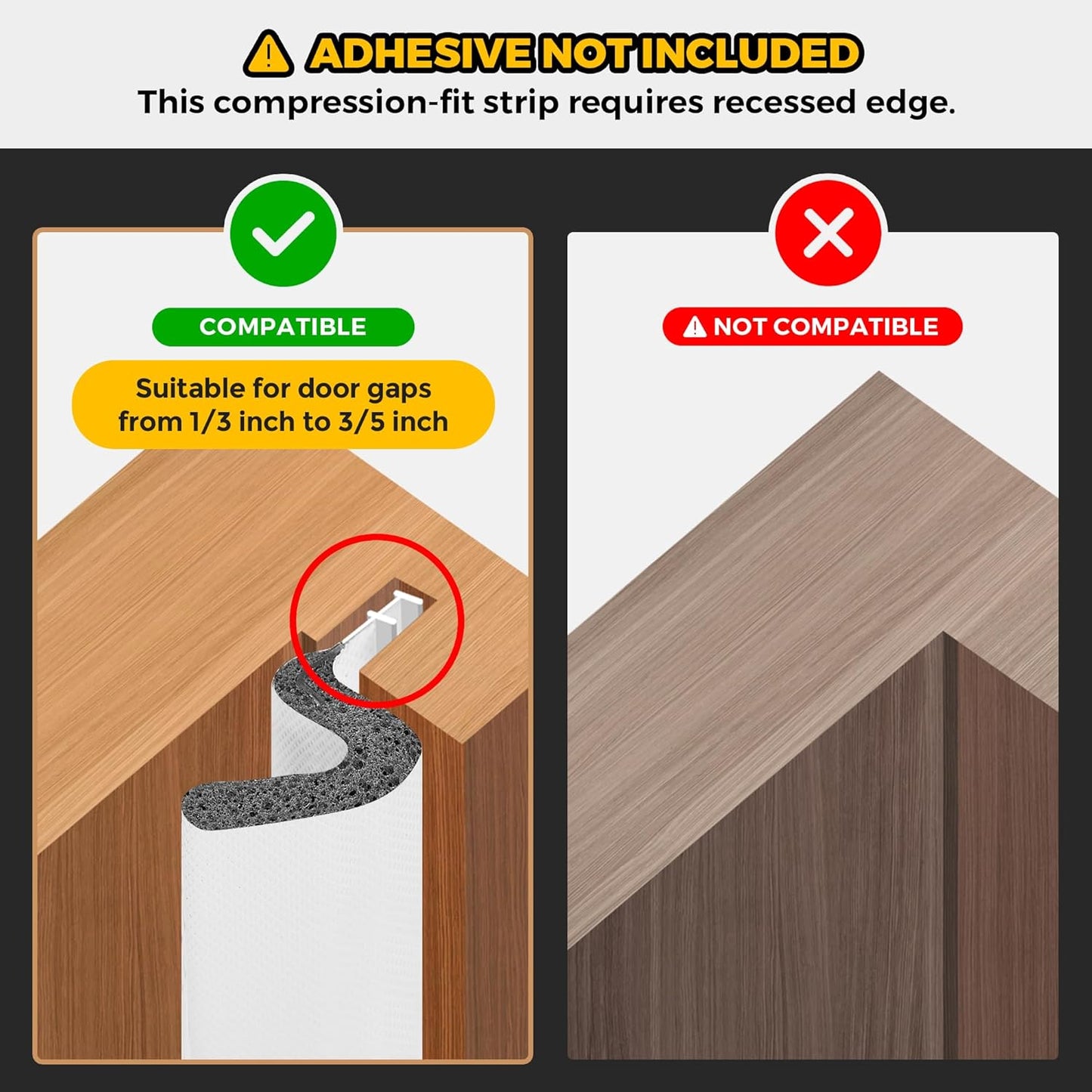 Weather Stripping Door Seal Strip - Soundproof Q-Shaped Foam for Exterior Door Frame, Large Gap