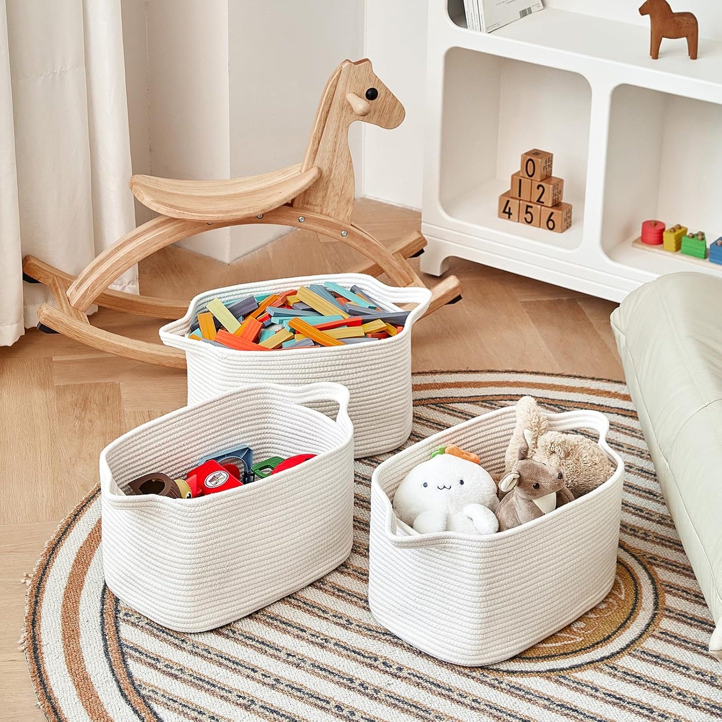 Cotton Rope Storage Basket 15"x10"x9" – Fabric Storage Bins for Organizing Clothes,Toys,Blankets