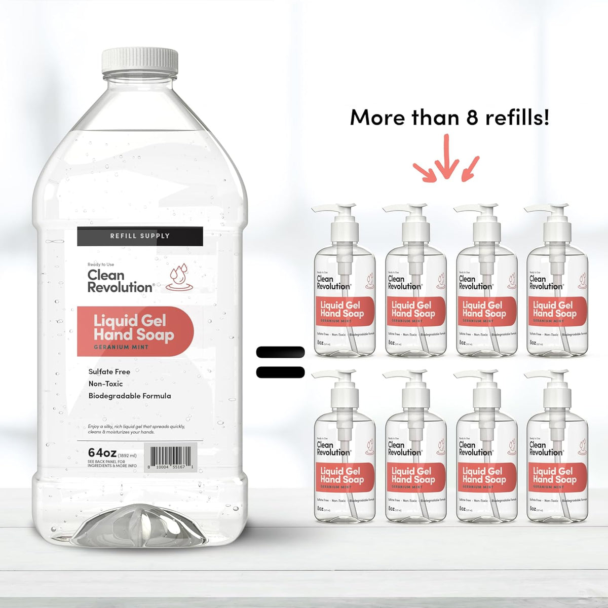 Clean Revolution Liquid Gel Hand Soap, Silky Rich Liquid, Quick Lather, Fast Rinsing, Contains Real