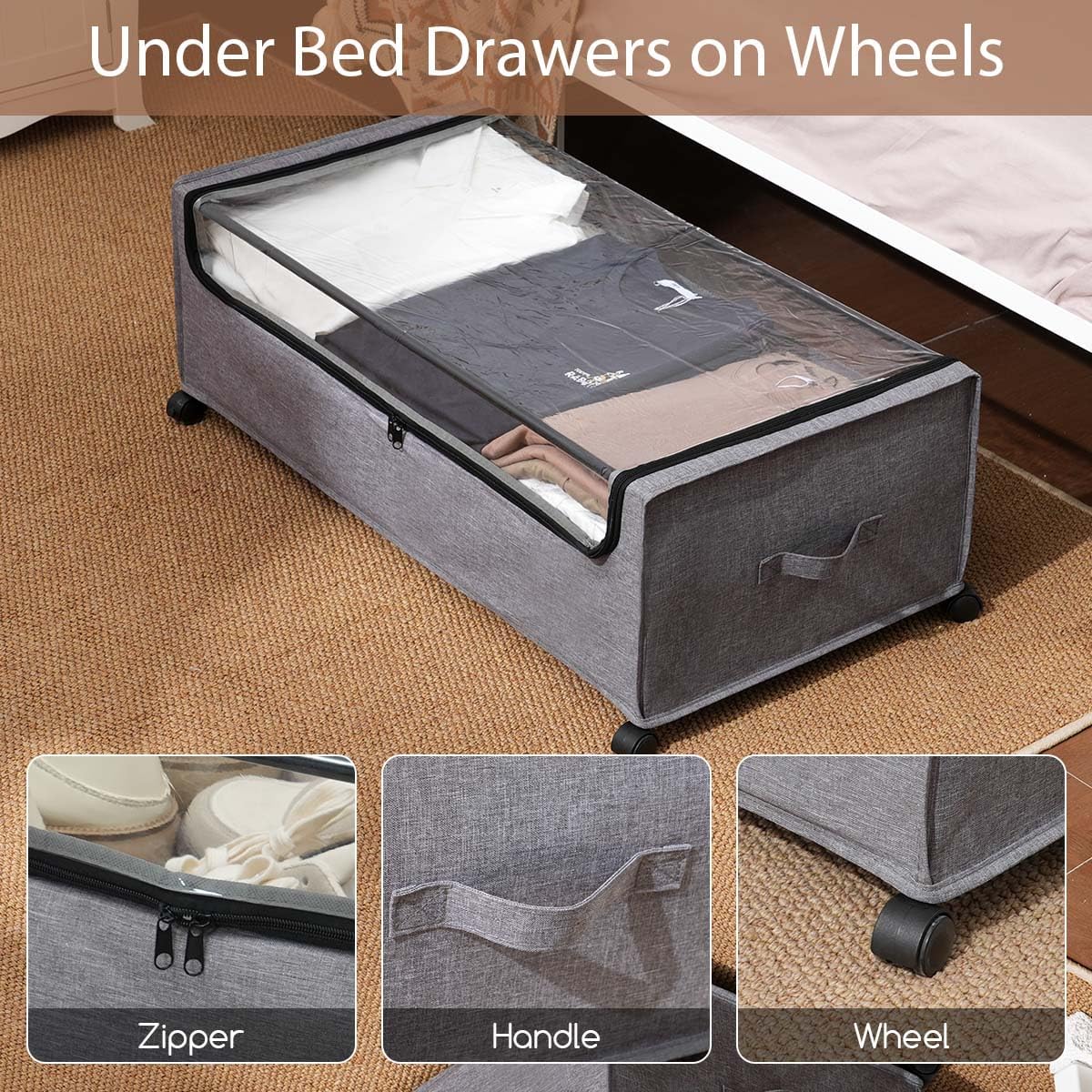 Under Bed Storage with Wheels, Under The Bed Storage Drawers On Wheels, Rolling Underbed Drawers