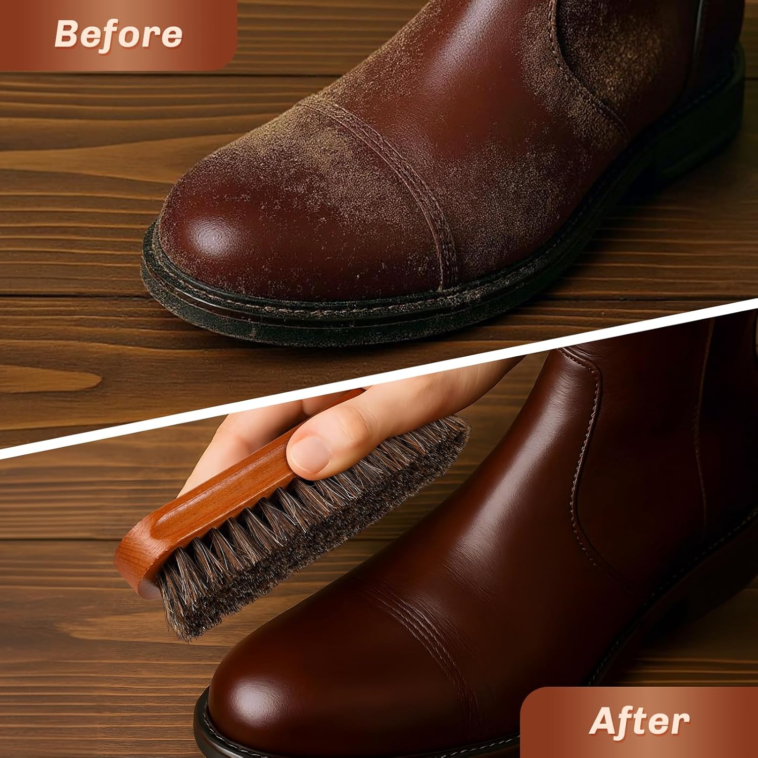 2 Pcs Horsehair Shine Shoes Brush Kit Polish Dauber Applicators Cleaning Leather Shoes Boots Care