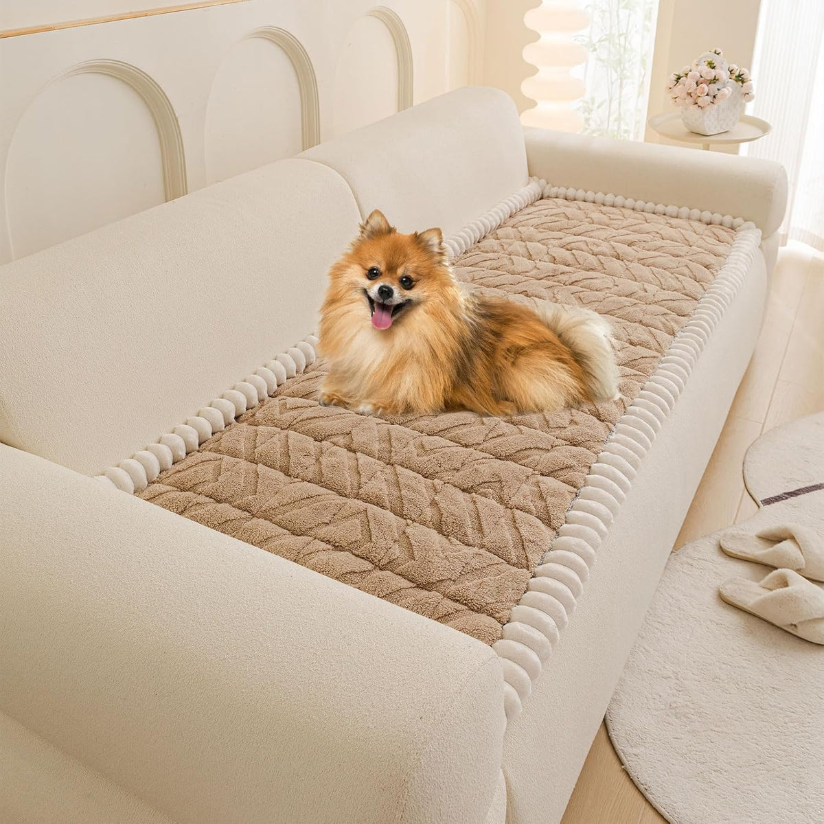 OTOB Pet Couch Covers for 3 Cushion Couch Sofa, Washable & Non Slip Fuzzy Plush Sofa Cushion