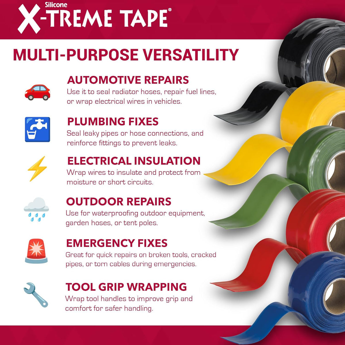 X-Treme Tape MOCAP Heavy Duty Electrical Tape, Self-Fusing Silicone Rubber, Waterproof & Insulating