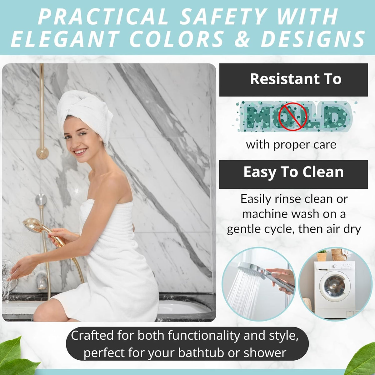 ENKOSI Bath Mat – Large 40 x 16 Inch Non-Slip Bathtub Mat with Secure Suction Cups & Drain Holes