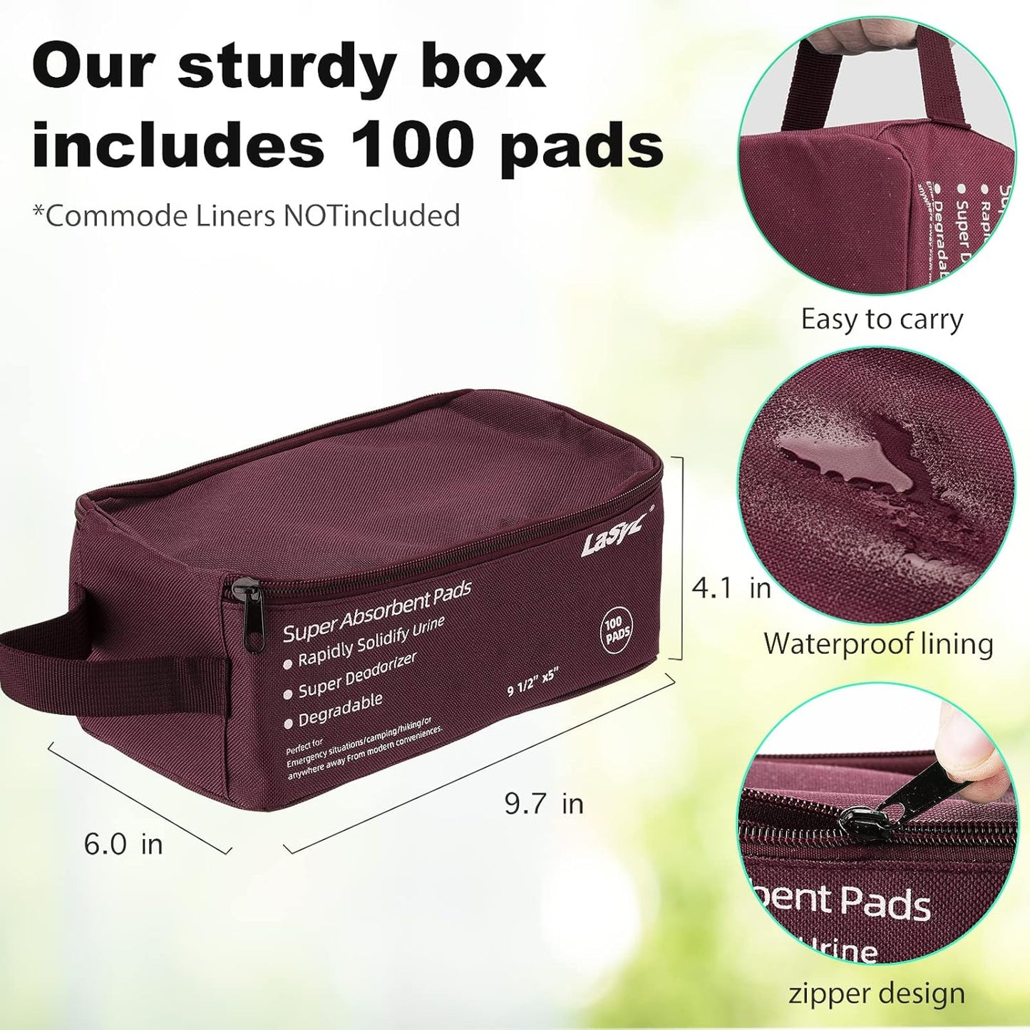 LaSyL Super Absorbent Commode Pads - 100 Count Wholesale Value Pack - for Camping Portable Toilet