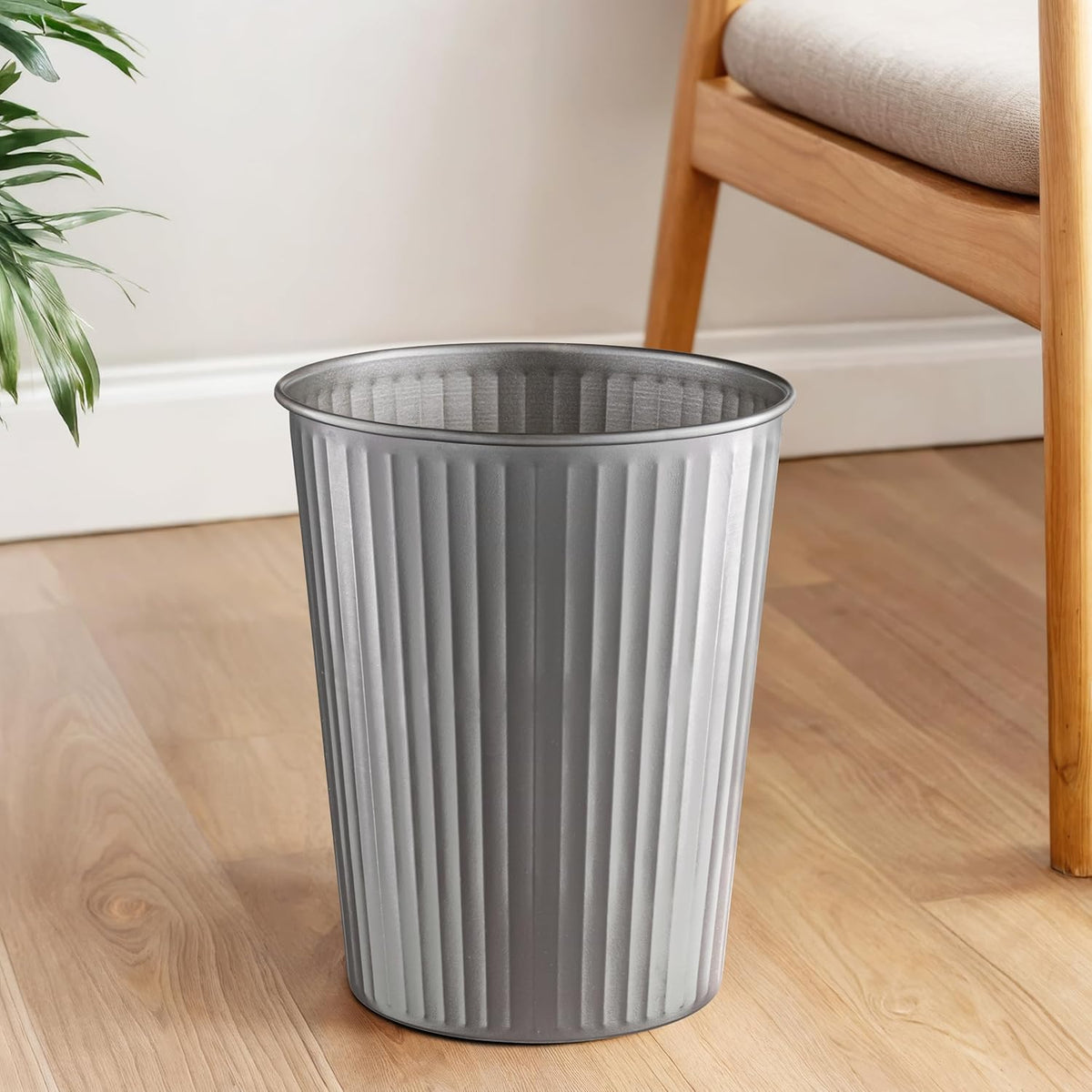 Monarch Abode Pewter Handcrafted Ridge Embossed Metal Wastebasket for Home Office, Decorative Waste
