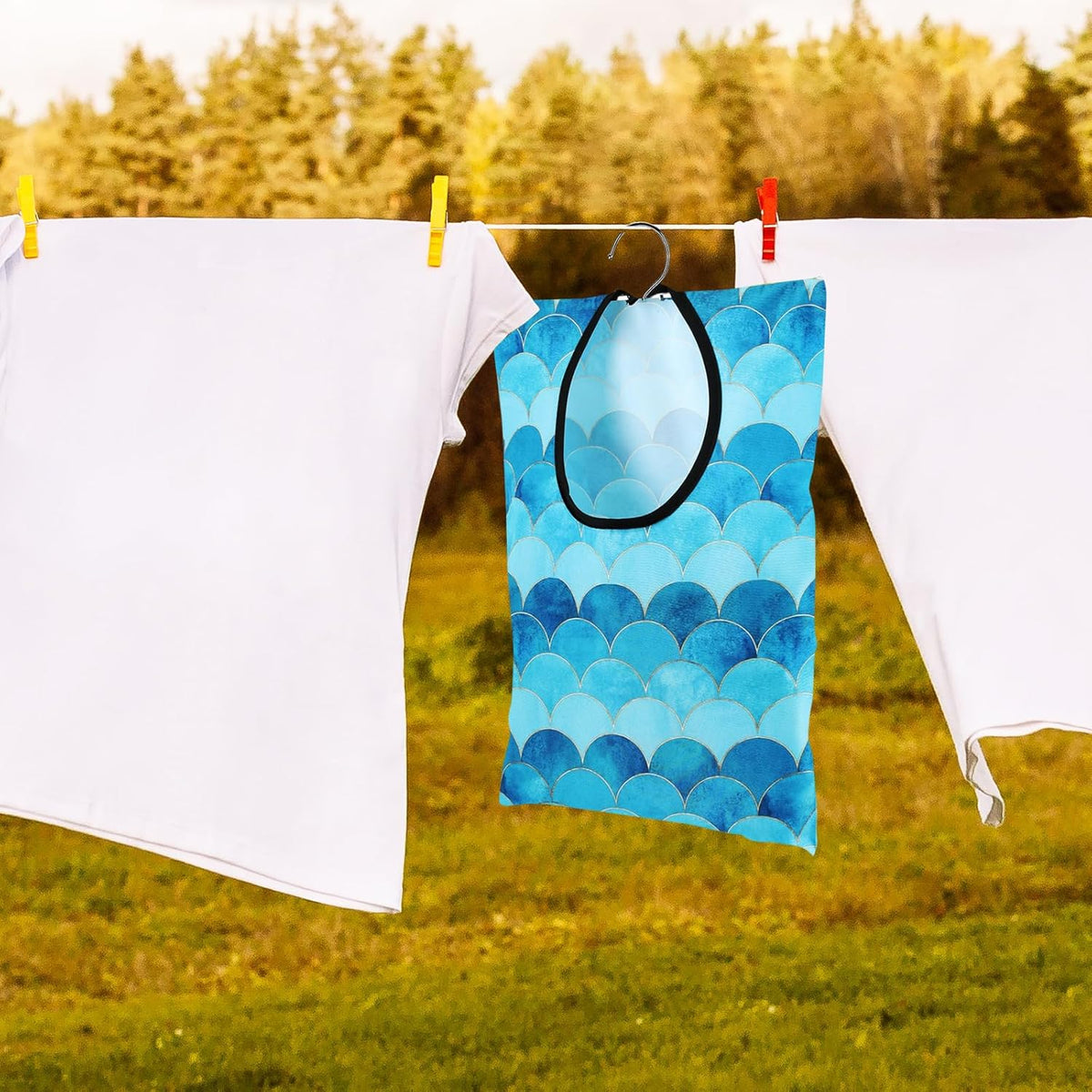2 Pcs Summer Clothes Pin Bag Mermaids Clothespin Bag Holder Clothespin Holder 15 X 11 Inch Clothes