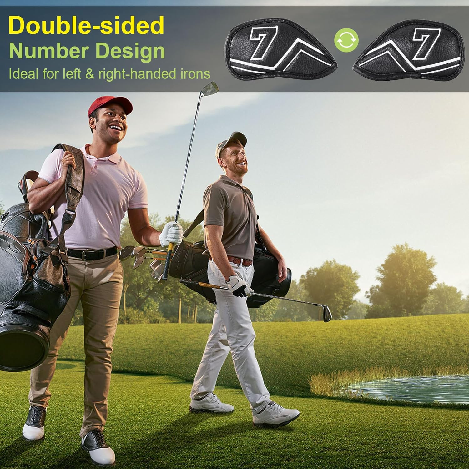 Welspo Magnetic Leather Golf Iron Head Covers 11 Pack Synthetic Leather Club Headcover, Embroidered