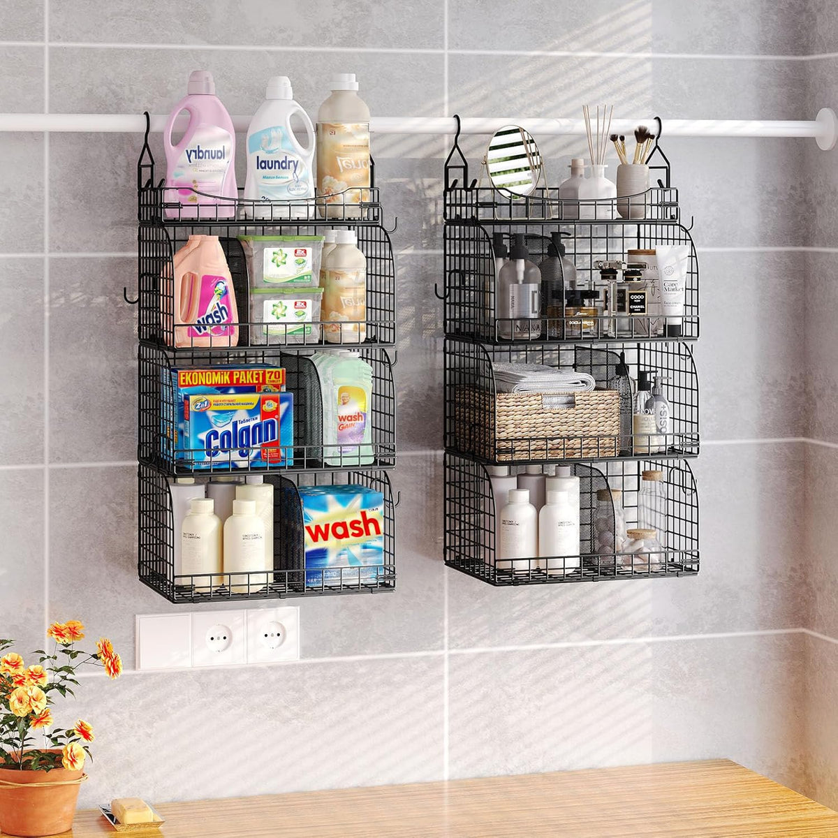 HapiRm Hanging Closet Organizer Storage - 4 Tier Metal Stackable Hanging Closet Shelves with