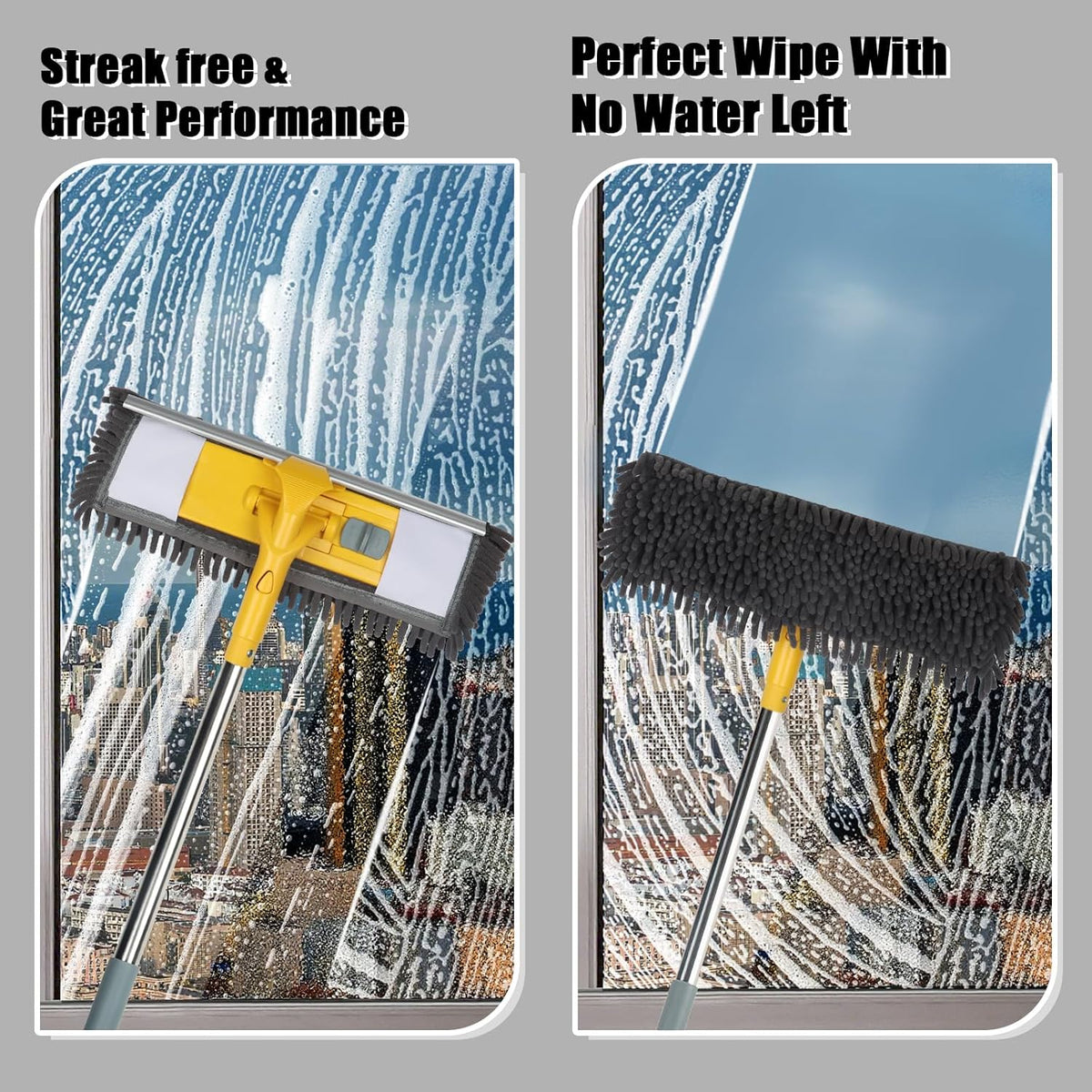 81" Long Handle Window Cleaner Tool Squeegee with Extension Pole, 2 in 1 Large Surface Window