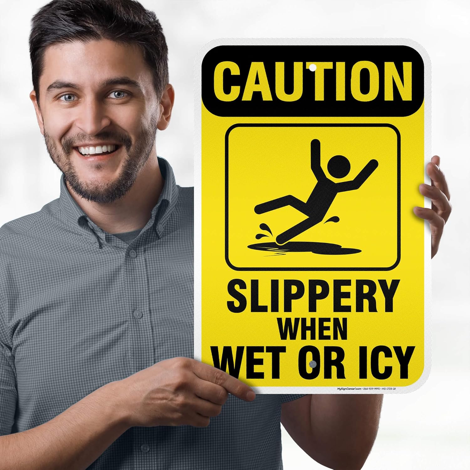 Caution Slippery When Wet Sign or ICY Sign, 12"x18" Aluminum Reflective, Indoor/Outdoor Use, USA