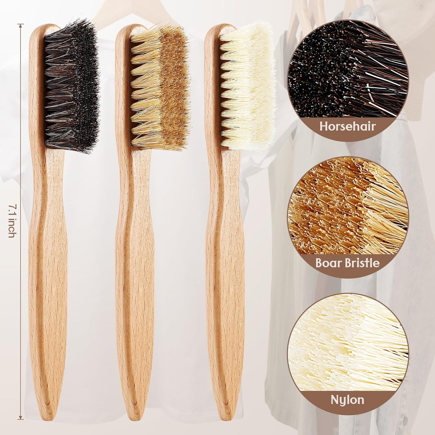 3 Pcs Wood Laundry Stain Brush Stain Remover Brushes with Boar Bristle Small Stain Brush for