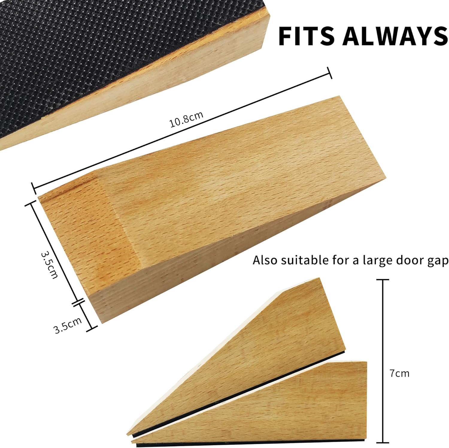 2 Pack Wooden Door Stop - Non-Slip Door Stoppers for Floor - Door Wedges for All Door Types and