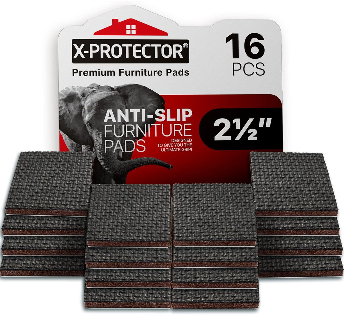 Non Slip Furniture Pads X-PROTECTOR – 16 PCS Furniture Grippers 2 1/2" - Ideal Self-Adhesive Rubber