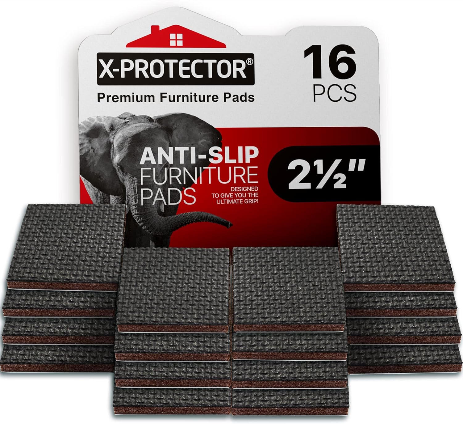 Non Slip Furniture Pads X-PROTECTOR – 16 PCS Furniture Grippers 2 1/2" - Ideal Self-Adhesive Rubber