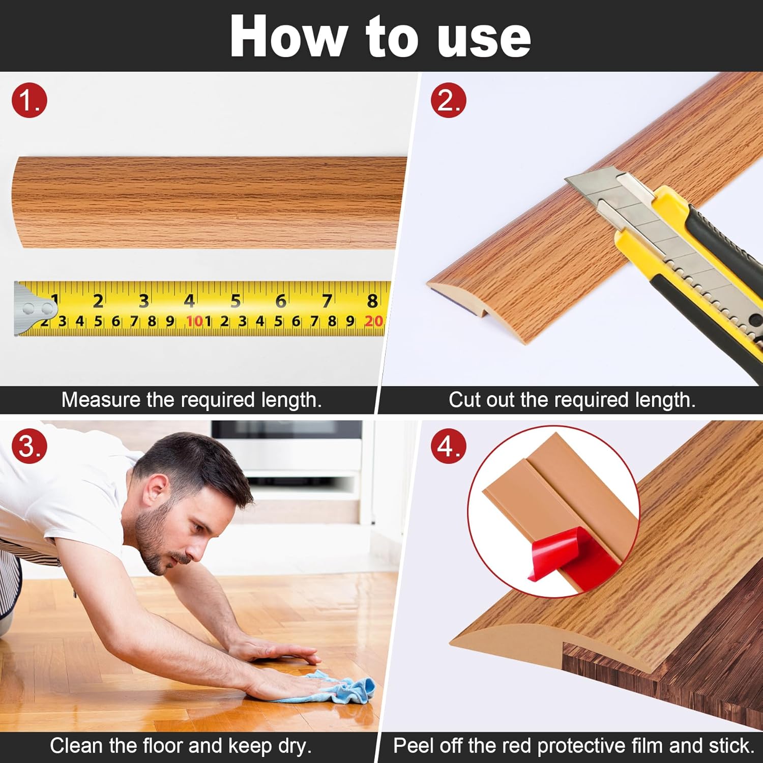 10Ft Carpet Floor Transition Strip, Self Adhesive Floor Edging Trim Strip, PVC Threshold Cover for