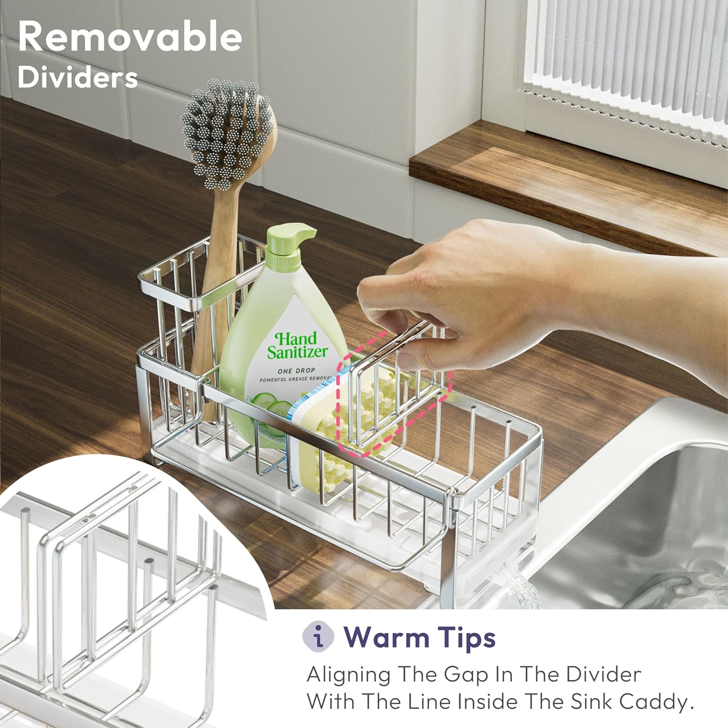 SWTYMIKI Sponge Holder for Kitchen Sink - Sink Caddy with Brush Holder Self-draining Sponge Caddy