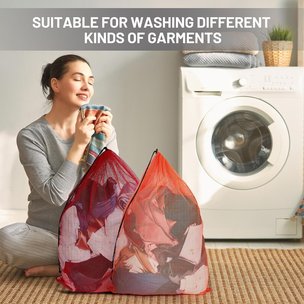Berlune 12 Pcs Large Laundry Bag Colorful Extra Large Mesh Laundry Bag Bulk with Drawstring Heavy