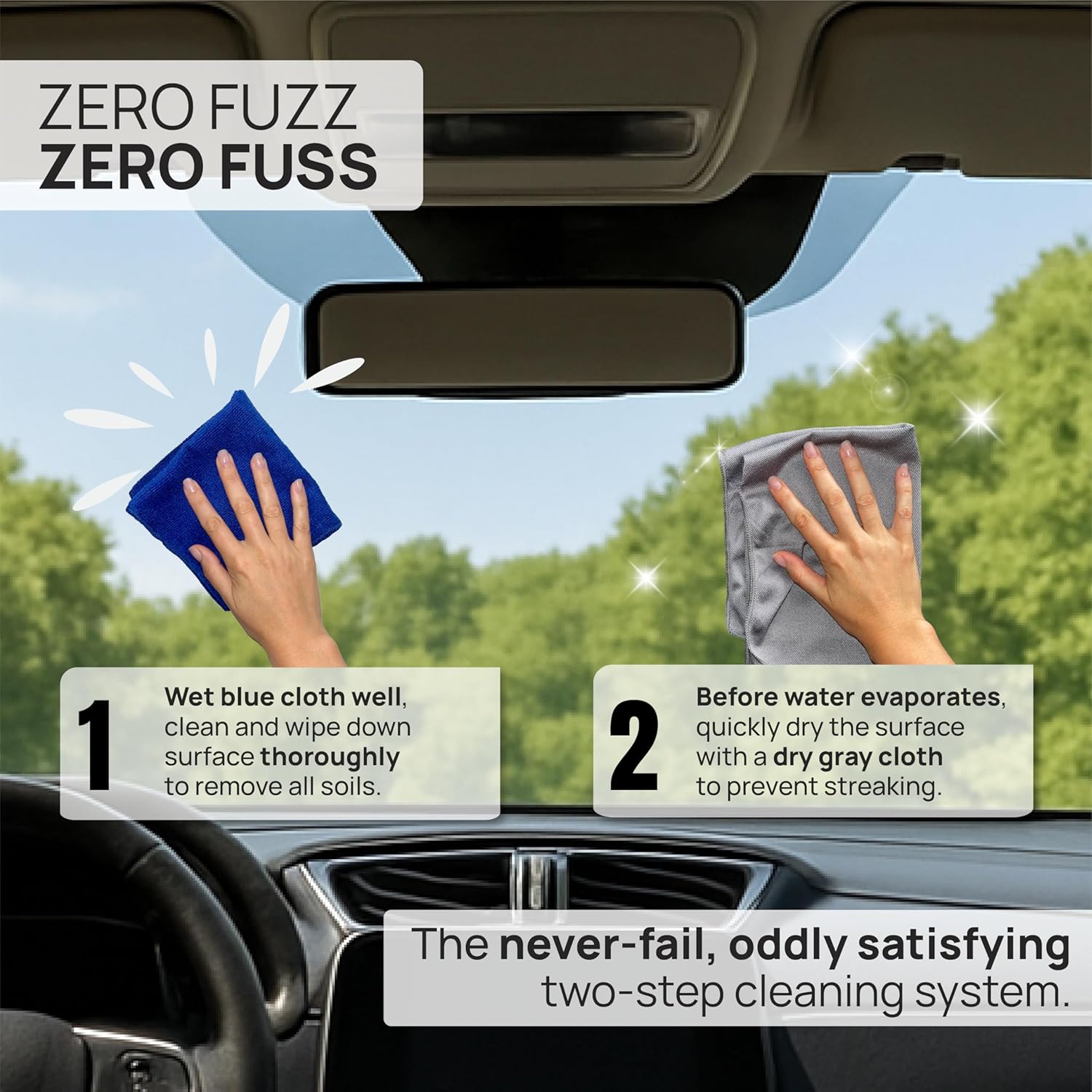 Claro Glass Towels Car Detailing 8-Pack – Streak Free Windshield Cleaner Cloth | Auto Glass Cleaner