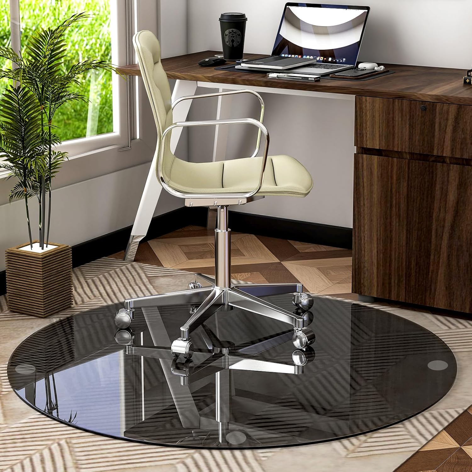 46" x 46" Round Tempered Glass Chair Mat for Carpet & Hardwood, Heavy-Duty Glass Floor Mat for