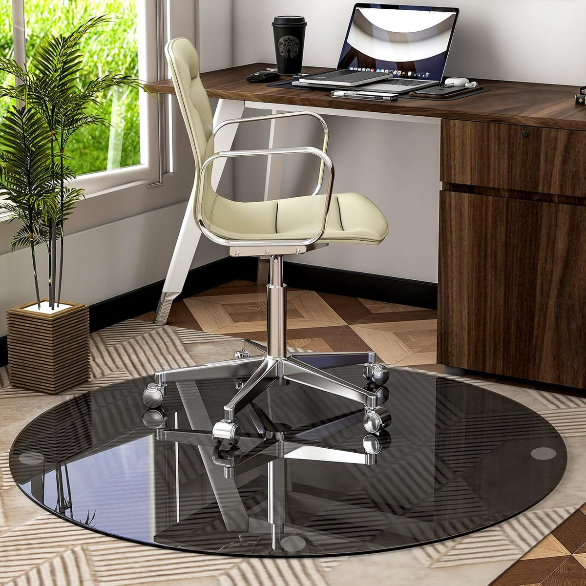55" x 55" Round Tempered Glass Chair Mat for Carpet & Hardwood, Heavy-Duty Glass Floor Mat for
