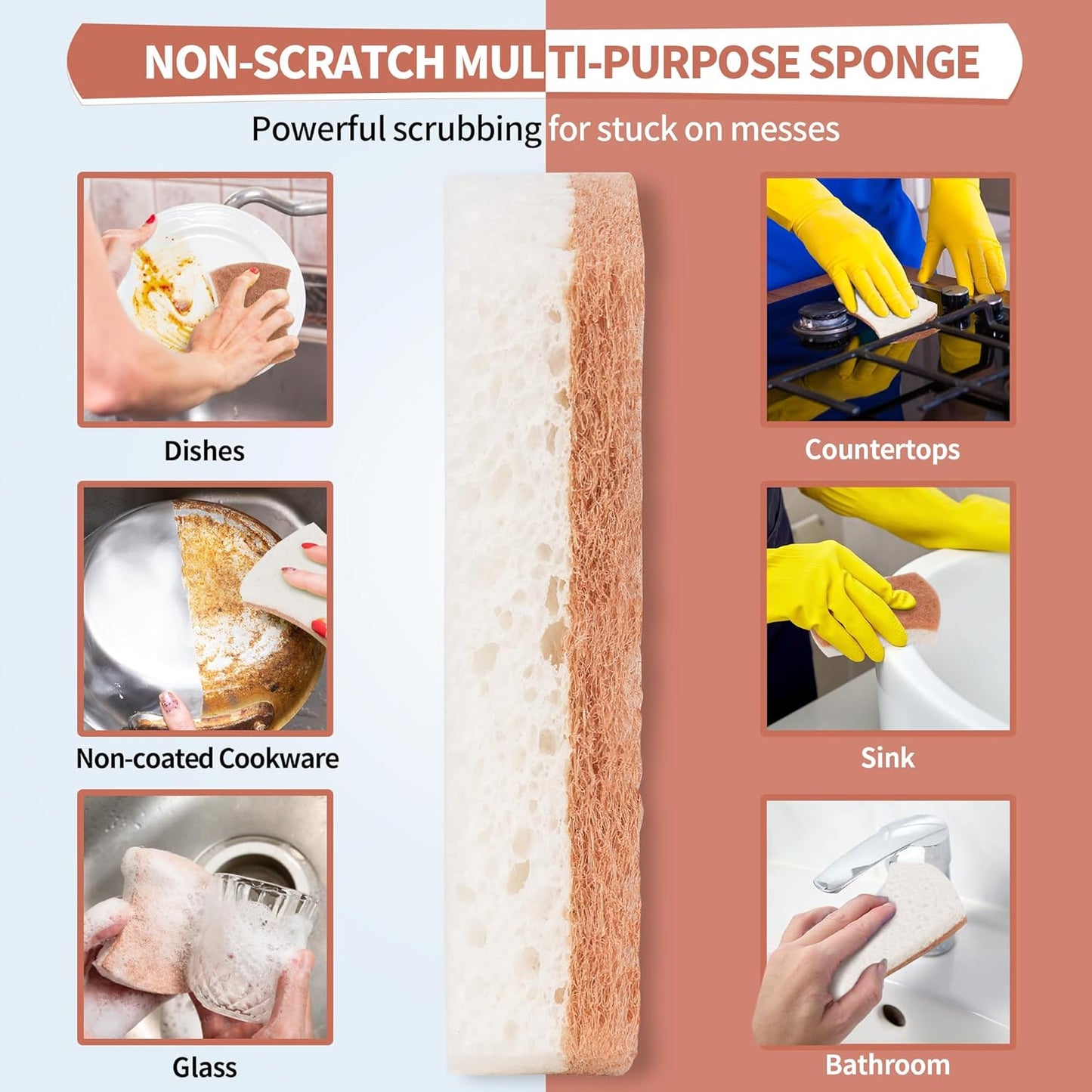 HOMERHYME Natural Dish Sponge 24 Pack, Non-Scratch Scrub Sponge, Eco Multipurpose Kitchen Sisal