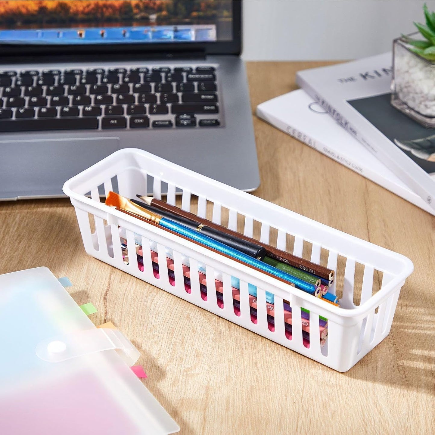 Domensi 24 Pcs Slim Plastic Storage Baskets Tray for Organizing 10.25 x 3.25 x 2.5 Inch Small