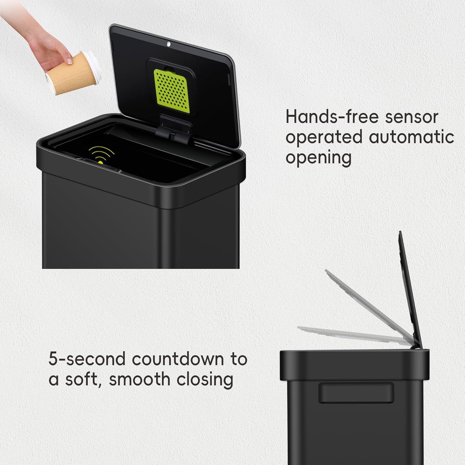 EKO Deluxe Mirage-T 50 Liter / 13.2 Gallon Touchless Rectangular Motion Sensor Trash Can, Matte