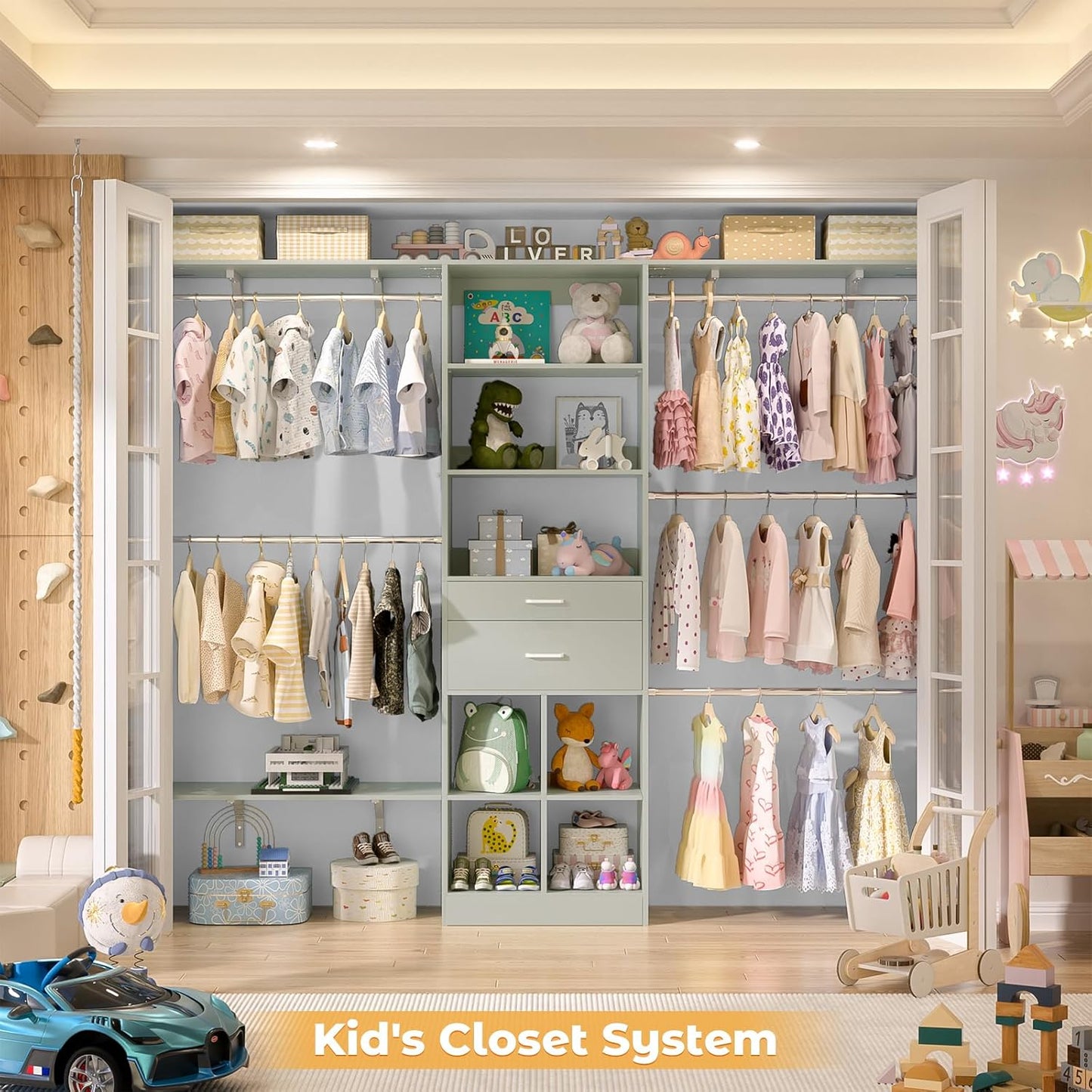 Closet System - 4.75-8FT Closet Organizer System with Wooden Drawers & Cube Storage Organizer, Up