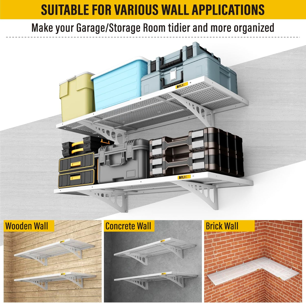 4Pack 1.64x4ft Adjustable Metal Garage Wall Shelving Heavy Duty Garage Storage Shelf Wall Mounted