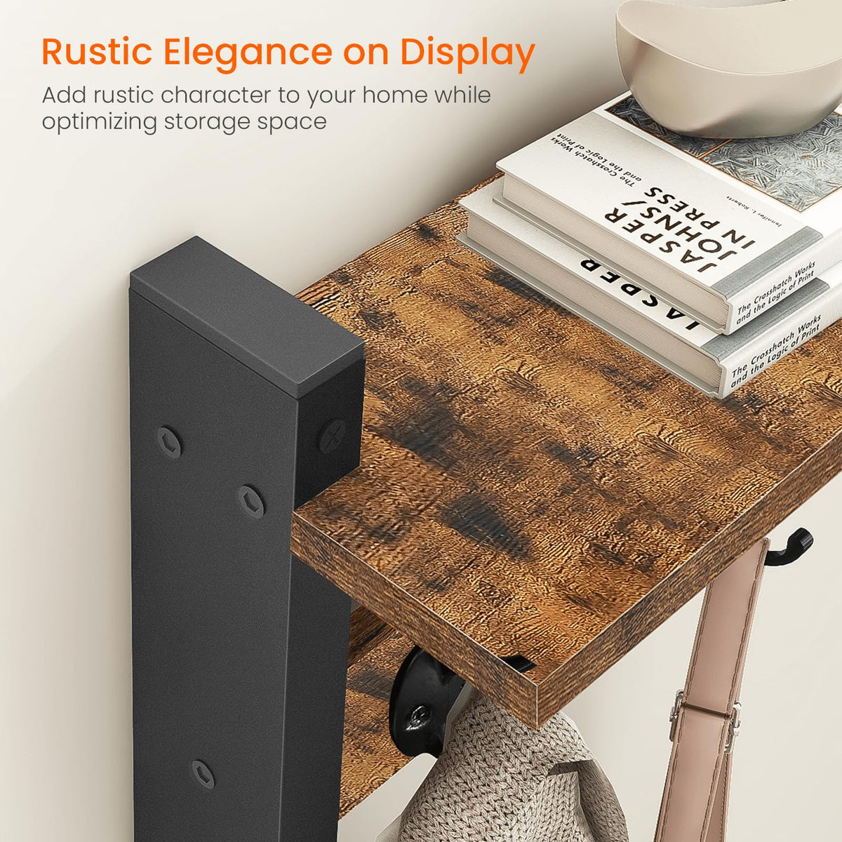 Homode Wall Hooks with Shelf, Wood Coat Rack with Shelf Wall-Mounted, Entryway Hanging Shelves with