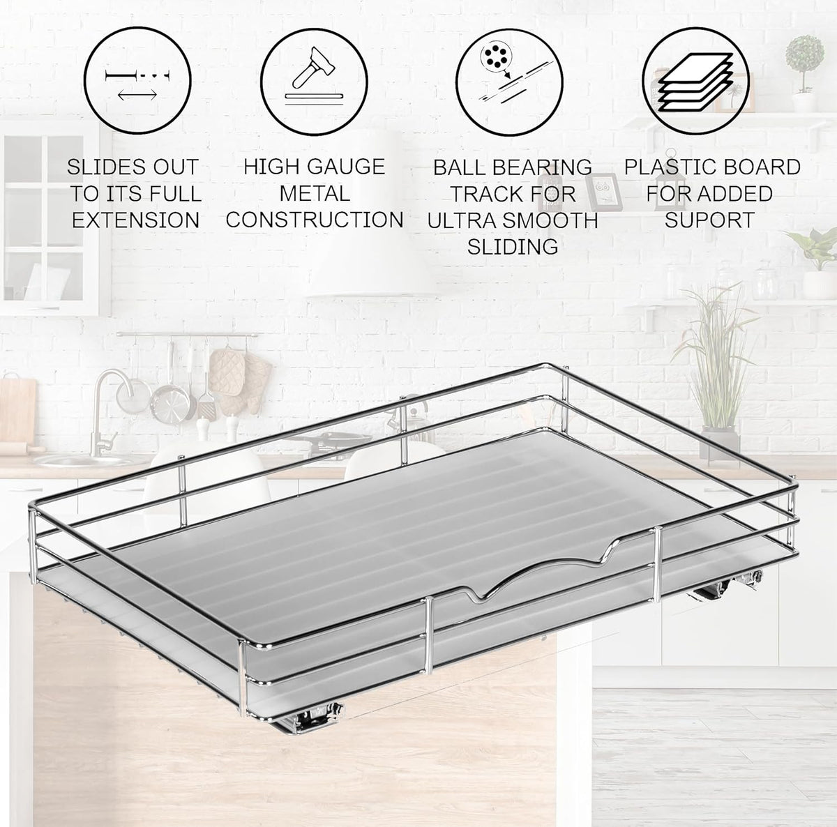 Pull Out Cabinet Organizer for Spices, Cans - Heavy Duty with Lifetime Limited Warranty- Pull Out