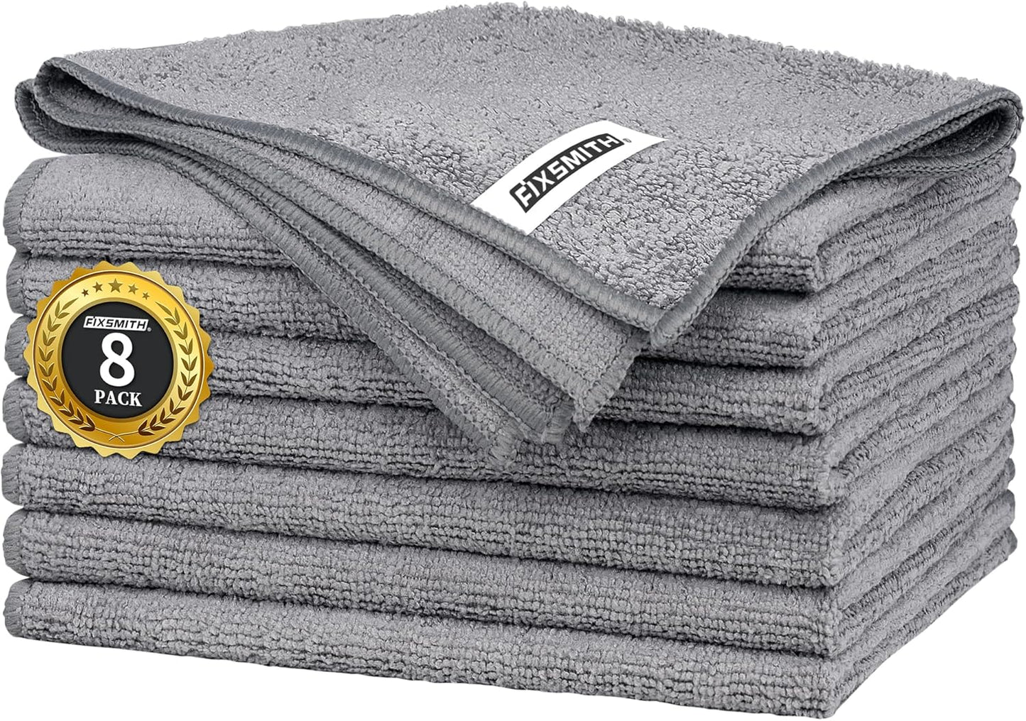 FIXSMITH Grey Microfiber Cleaning Cloth -Pack of 8, Highly Absorbent Cleaning Rags, 16"X12" All