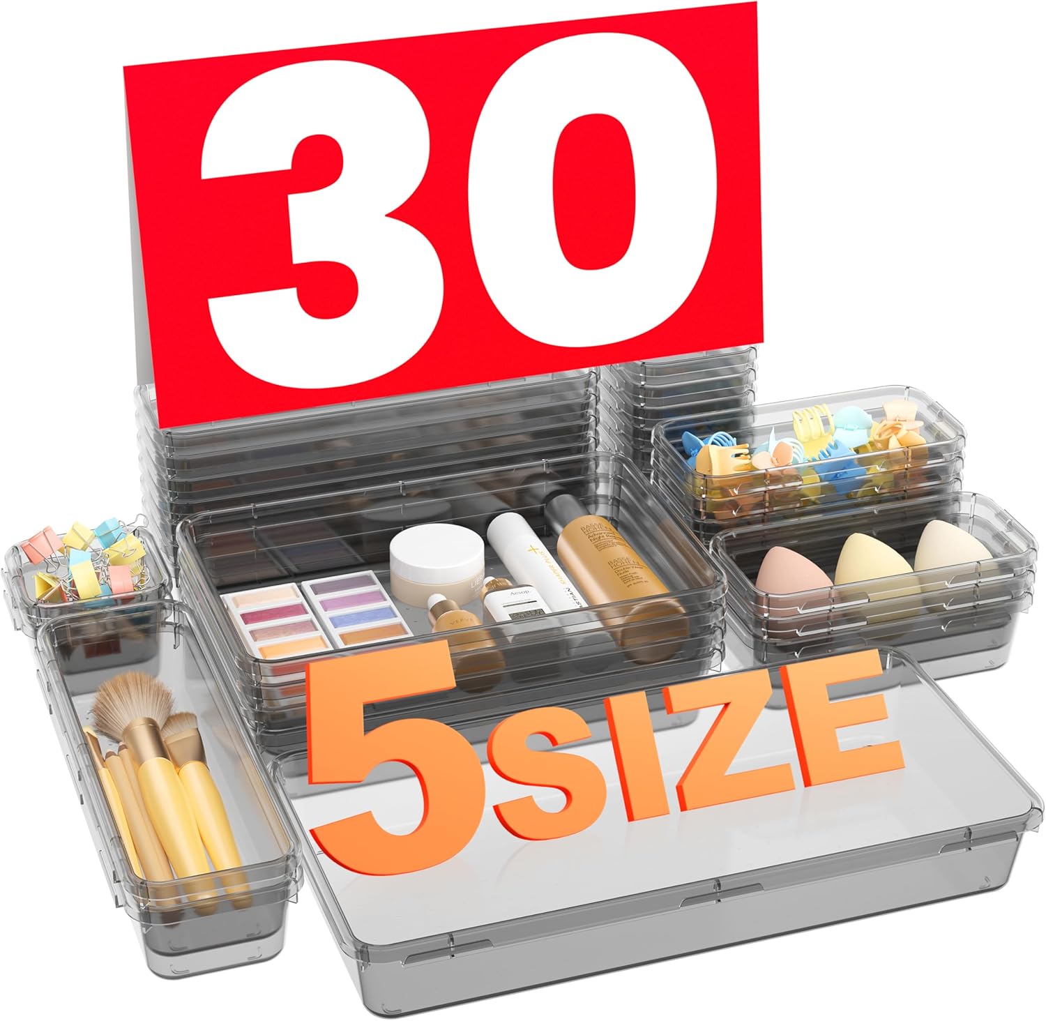 【Military Grade】 Drawer Organizer, 【𝟱𝗦𝗶𝘇𝗲】 Clear Makeup organizer, 【Holds 177 Items】 Bathroom