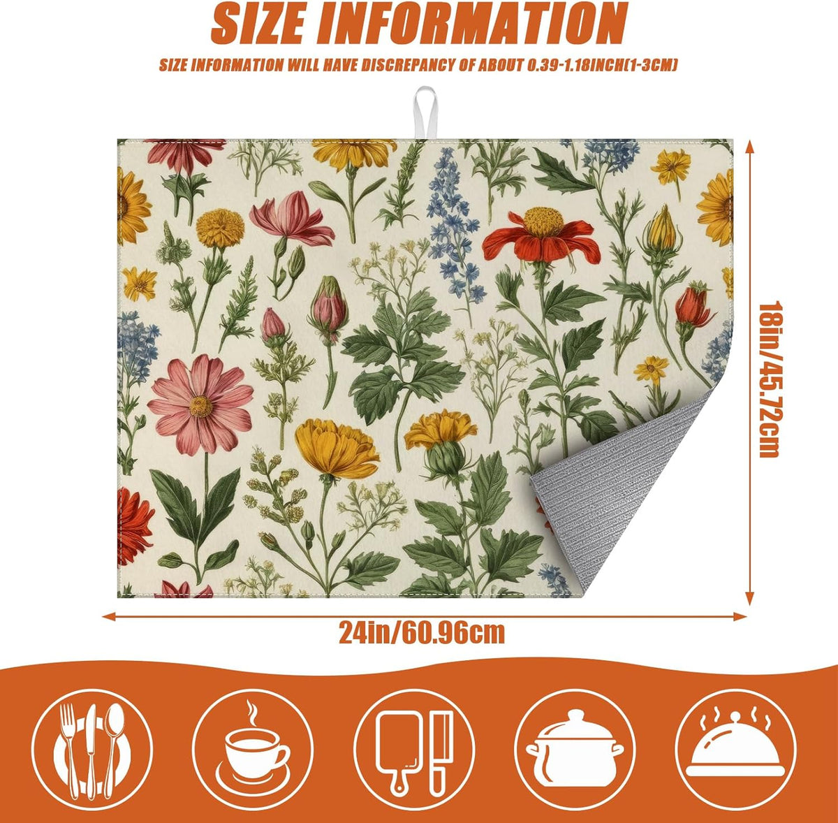 Spring Wild Flower Dish Drying Mat for Kitchen Counter Microfiber Absorbent Dish Kitchen Drying Mat
