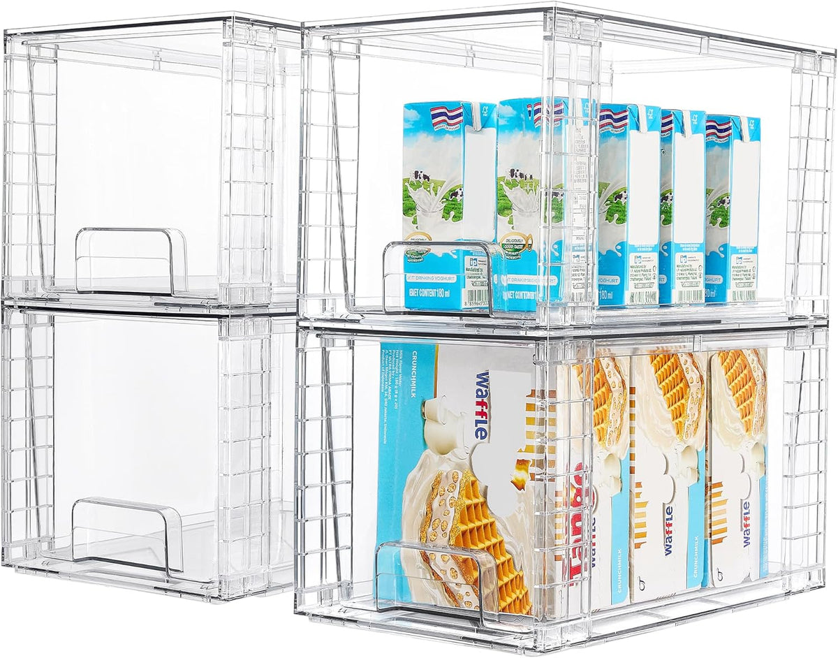 Vtopmart 4Pack Large Stackable Kitchen Pantry Storage Drawers, Clear Organizer Bins with Handles