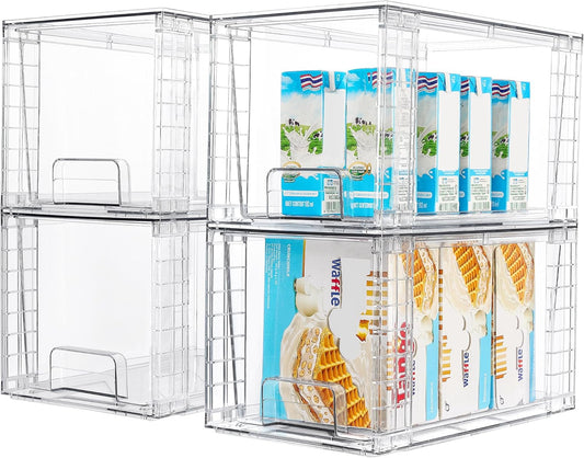 Vtopmart 4Pack Large Stackable Kitchen Pantry Storage Drawers, Clear Organizer Bins with Handles